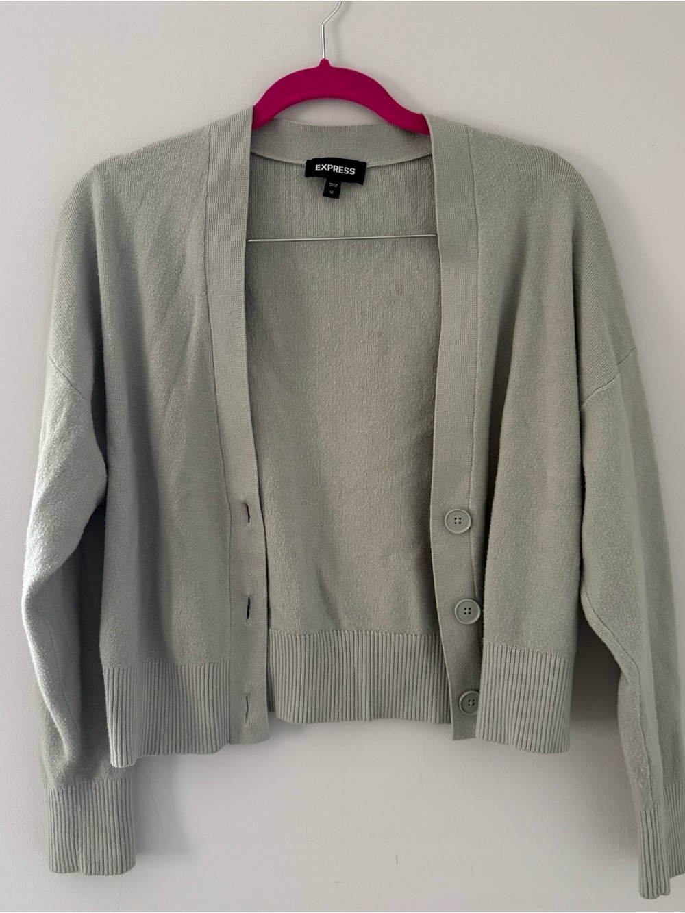 Express Light Sage Open-Front Button Cardigan